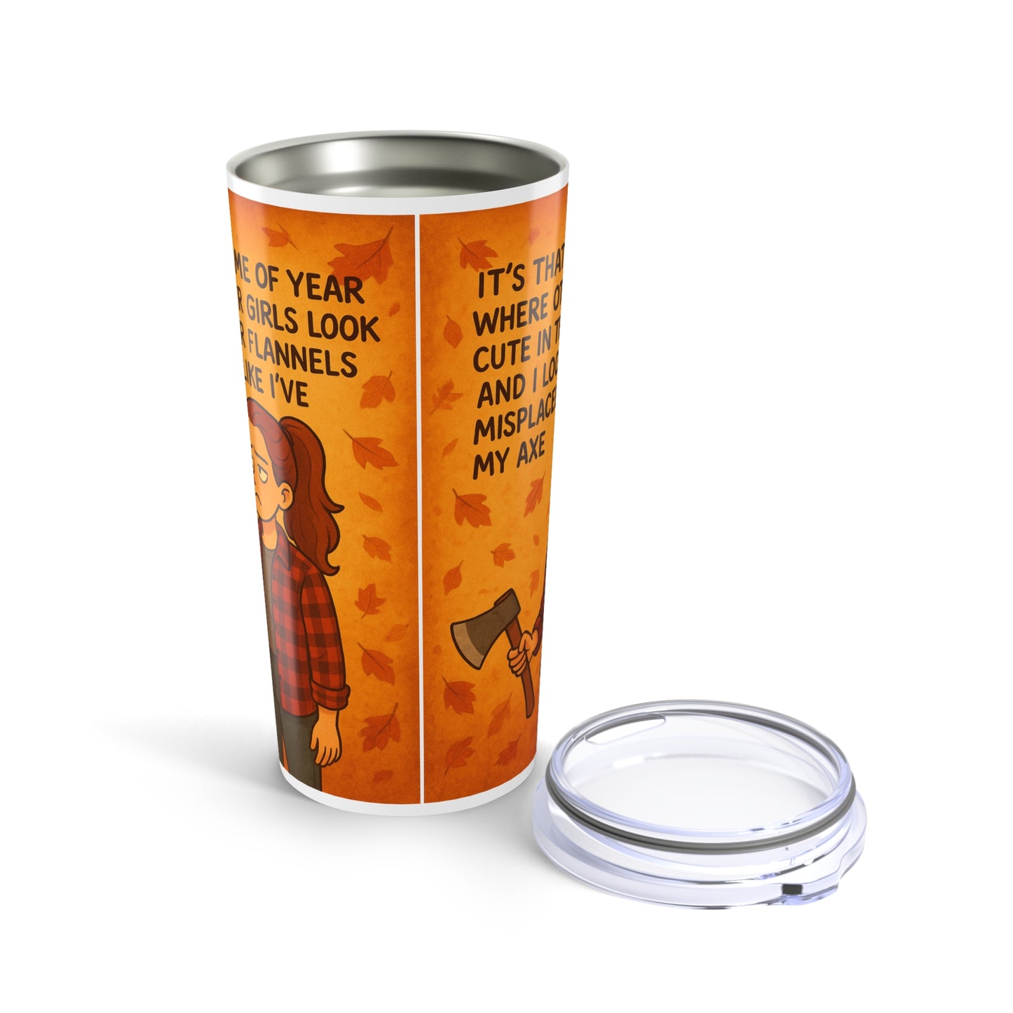 Autumn-Themed 20oz Tumbler with Fun Design for Fall Lovers, Perfect for Cozy Drinks, Gift for Her, flannel season, I’ve misplaced my axe coffee mug tumbler funny