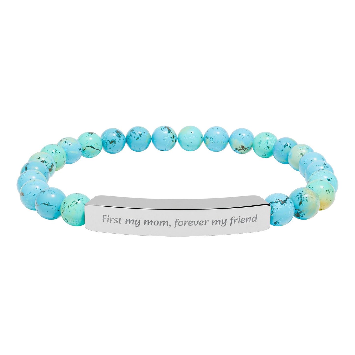 Engravable Natural Stone Bar Bracelet Mother’s Day gift first my mom forever my friend