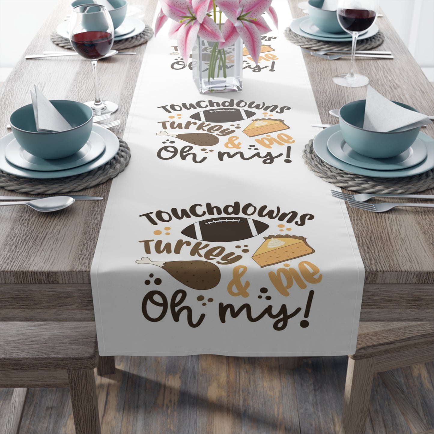 Thanksgiving Table Runner - Touchdowns, Turkey & Pie, Holiday Decor, Festive Table Setting, Fall Celebration