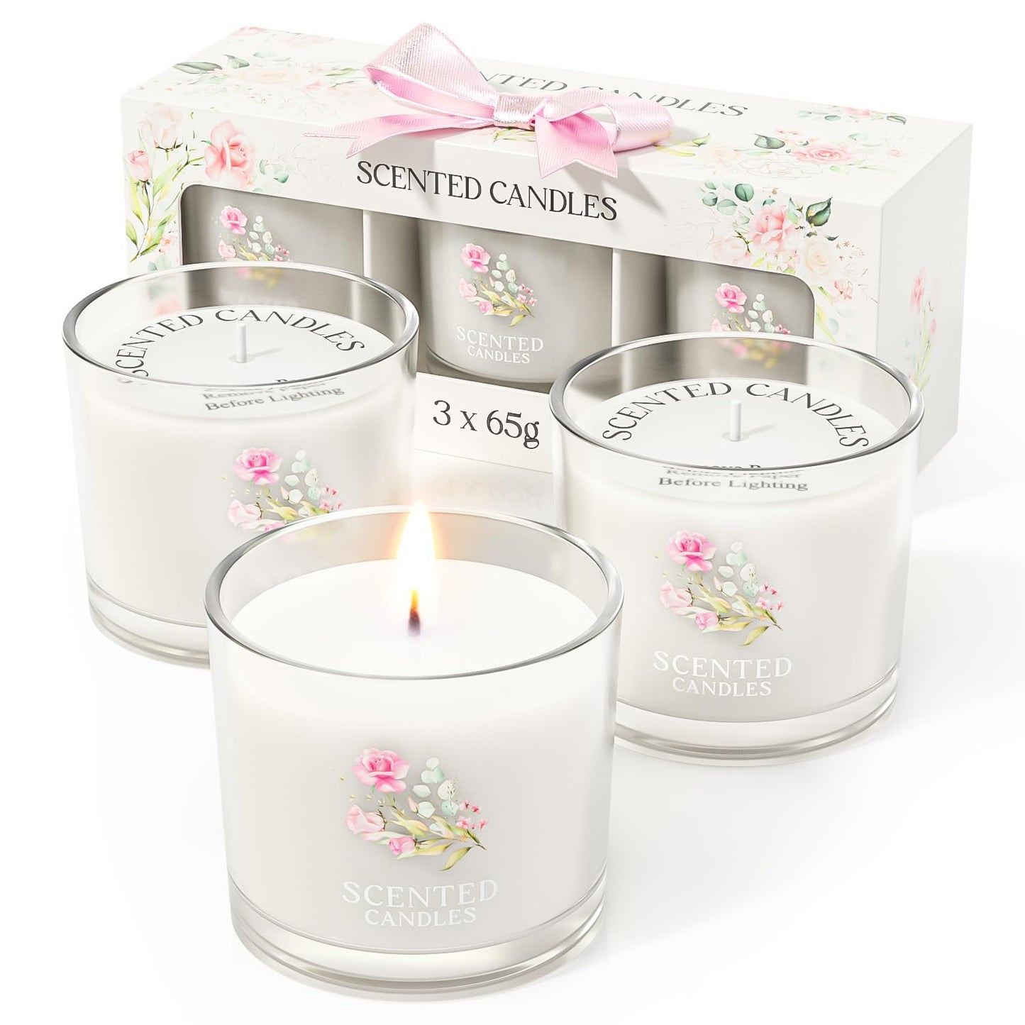 Scented Candles, Scented Candle Gift Set for Stress Relief, 3 Votive Candles for Women and Men, Birthday Candle Gifts for Women, Christmas Candles for Women (Pink + Purple + White, 7 oz)