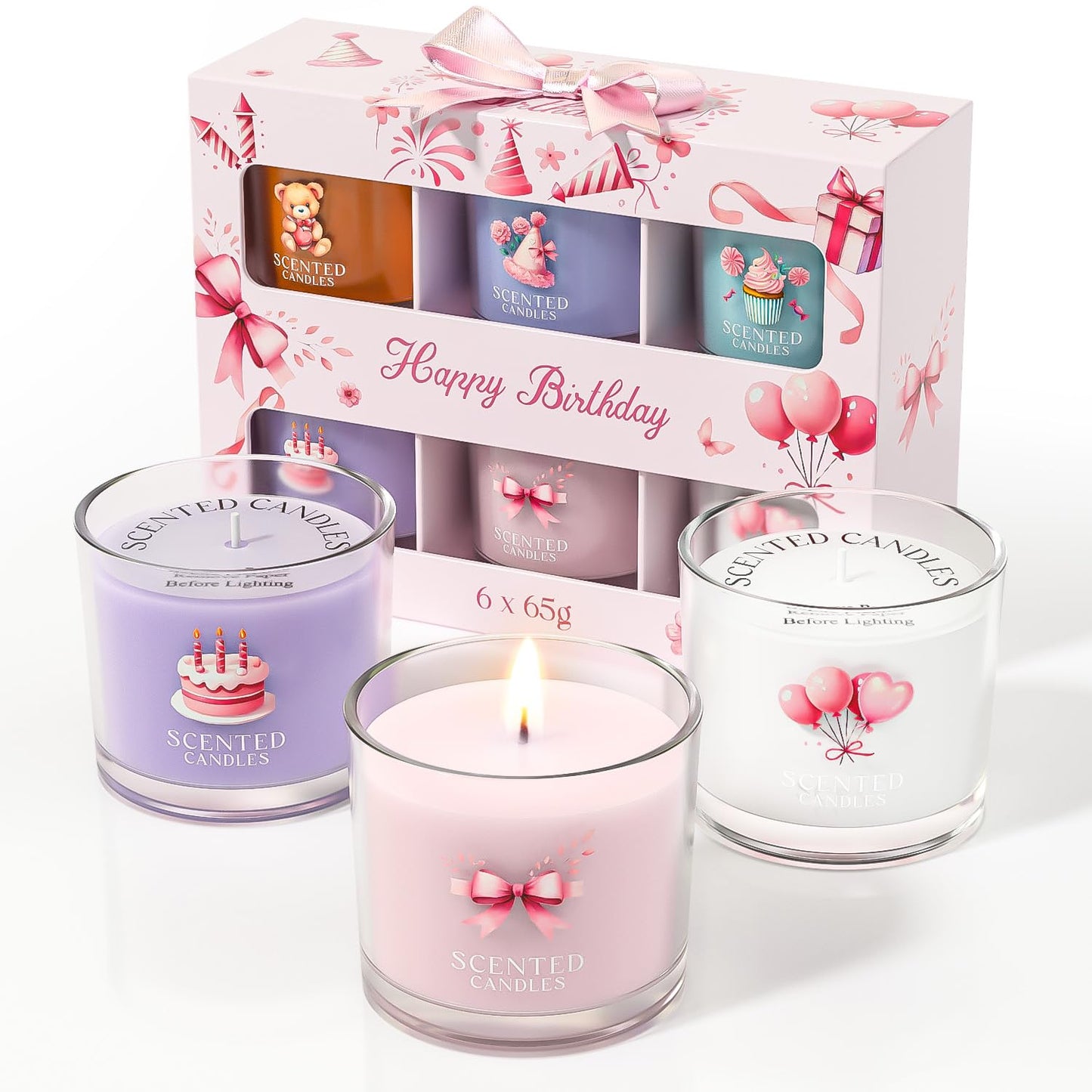 Scented Candles, Scented Candle Gift Set for Stress Relief, 3 Votive Candles for Women and Men, Birthday Candle Gifts for Women, Christmas Candles for Women (Pink + Purple + White, 7 oz)