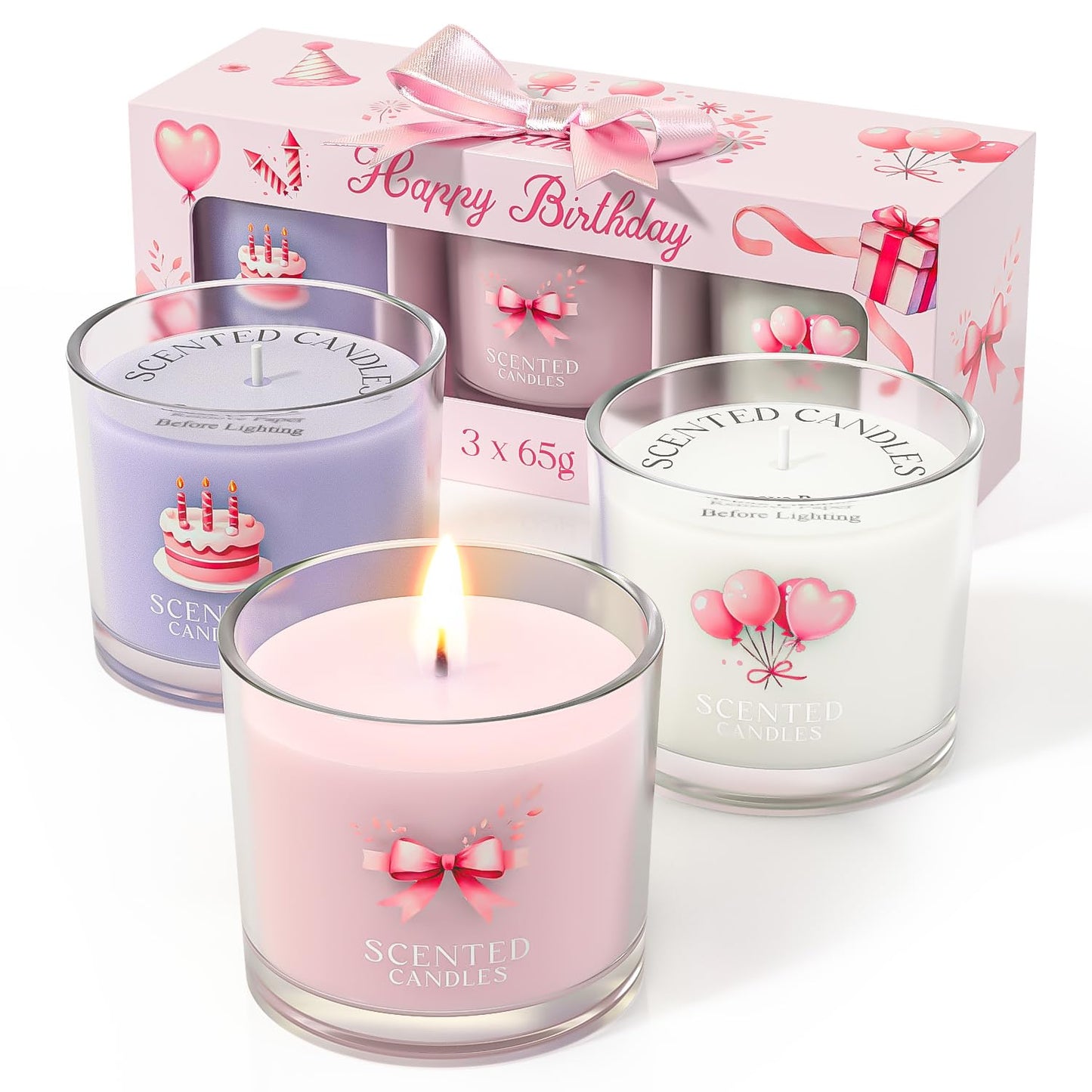 Scented Candles, Scented Candle Gift Set for Stress Relief, 3 Votive Candles for Women and Men, Birthday Candle Gifts for Women, Christmas Candles for Women (Pink + Purple + White, 7 oz)