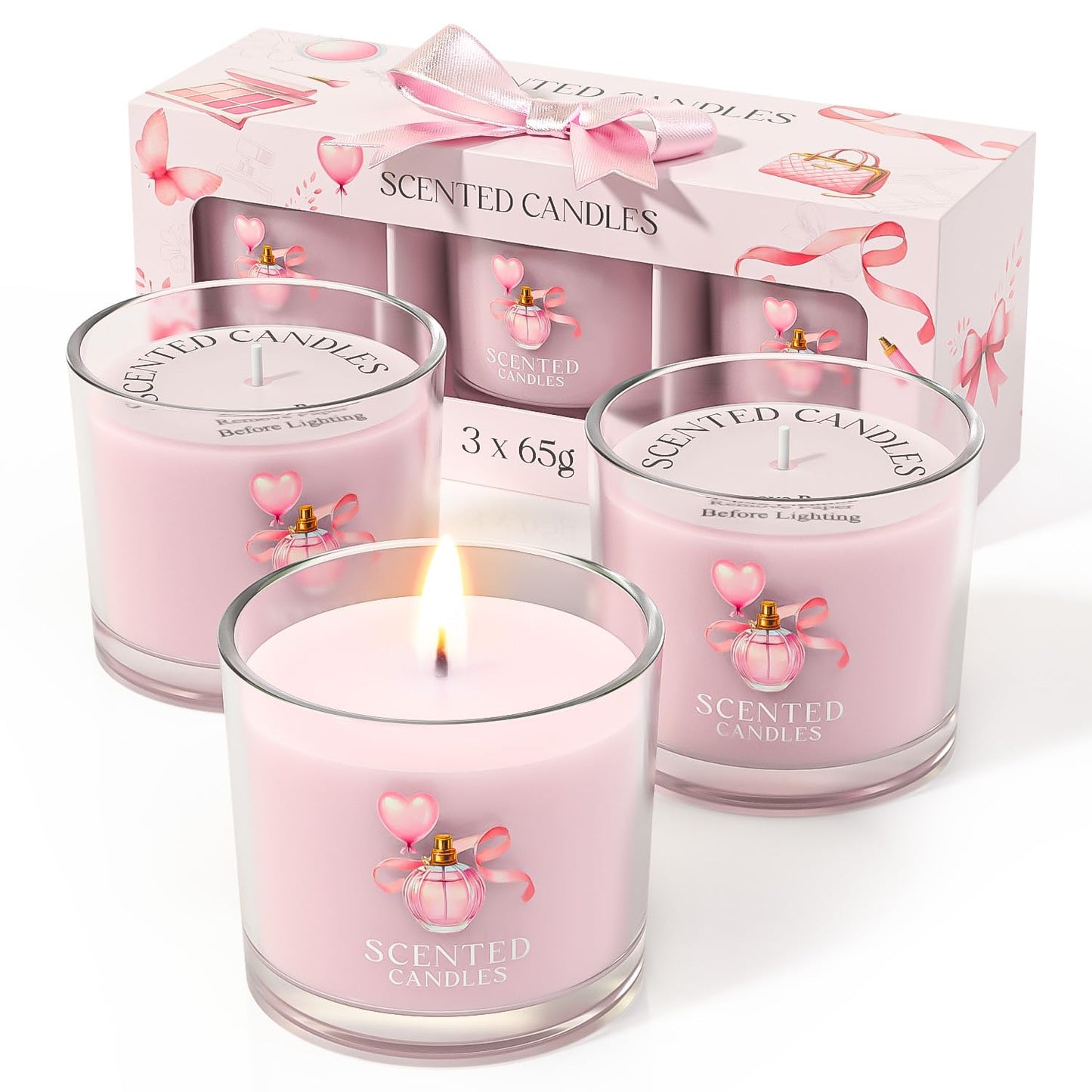 Scented Candles, Scented Candle Gift Set for Stress Relief, 3 Votive Candles for Women and Men, Birthday Candle Gifts for Women, Christmas Candles for Women (Pink + Purple + White, 7 oz)