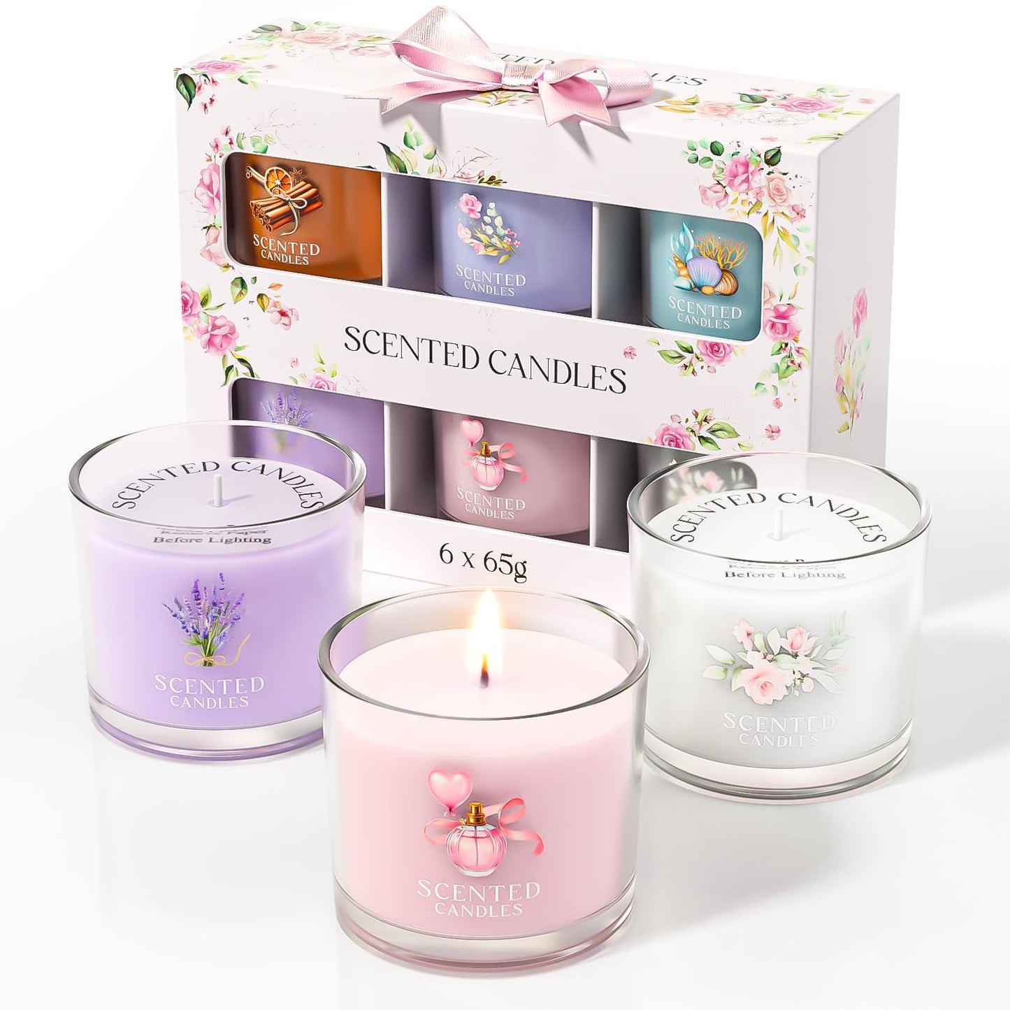 Scented Candles, Scented Candle Gift Set for Stress Relief, 3 Votive Candles for Women and Men, Birthday Candle Gifts for Women, Christmas Candles for Women (Pink + Purple + White, 7 oz)