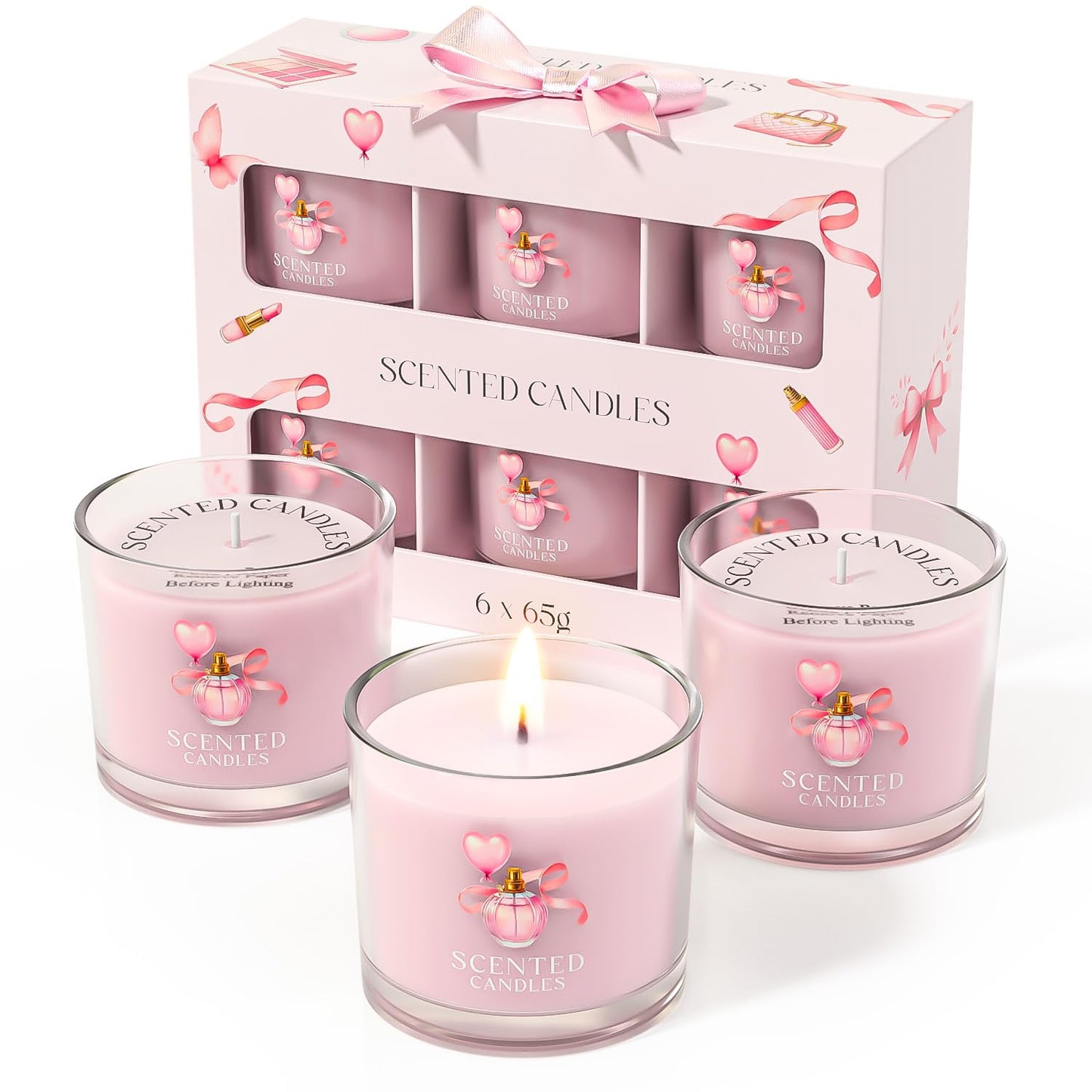 Scented Candles, Scented Candle Gift Set for Stress Relief, 3 Votive Candles for Women and Men, Birthday Candle Gifts for Women, Christmas Candles for Women (Pink + Purple + White, 7 oz)
