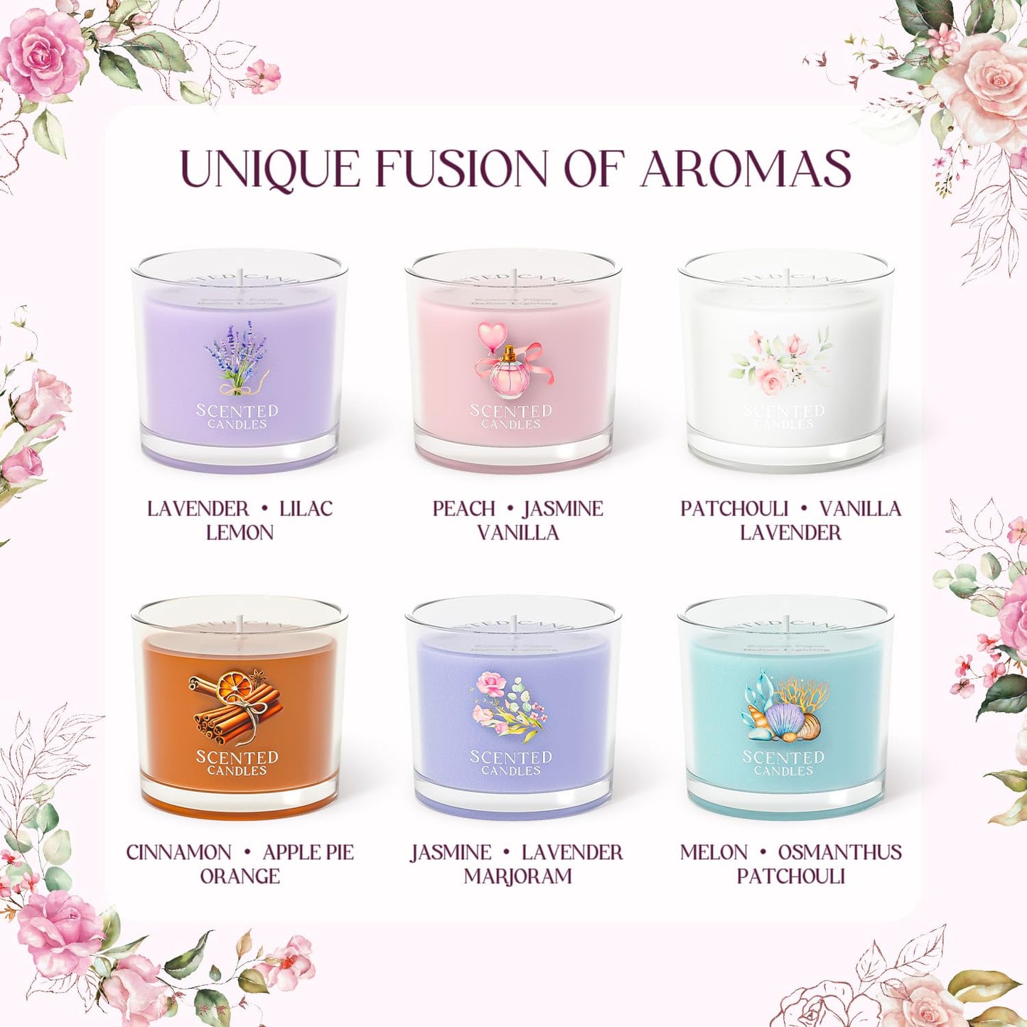 Scented Candles, Scented Candle Gift Set for Stress Relief, 3 Votive Candles for Women and Men, Birthday Candle Gifts for Women, Christmas Candles for Women (Pink + Purple + White, 7 oz)