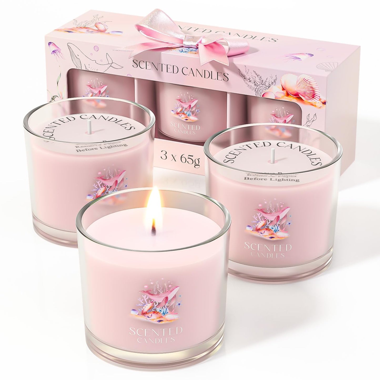 Scented Candles, Scented Candle Gift Set for Stress Relief, 3 Votive Candles for Women and Men, Birthday Candle Gifts for Women, Christmas Candles for Women (Pink + Purple + White, 7 oz)