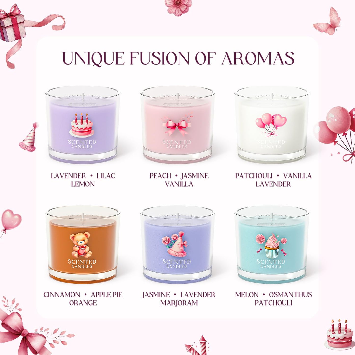 Scented Candles, Scented Candle Gift Set for Stress Relief, 3 Votive Candles for Women and Men, Birthday Candle Gifts for Women, Christmas Candles for Women (Pink + Purple + White, 7 oz)