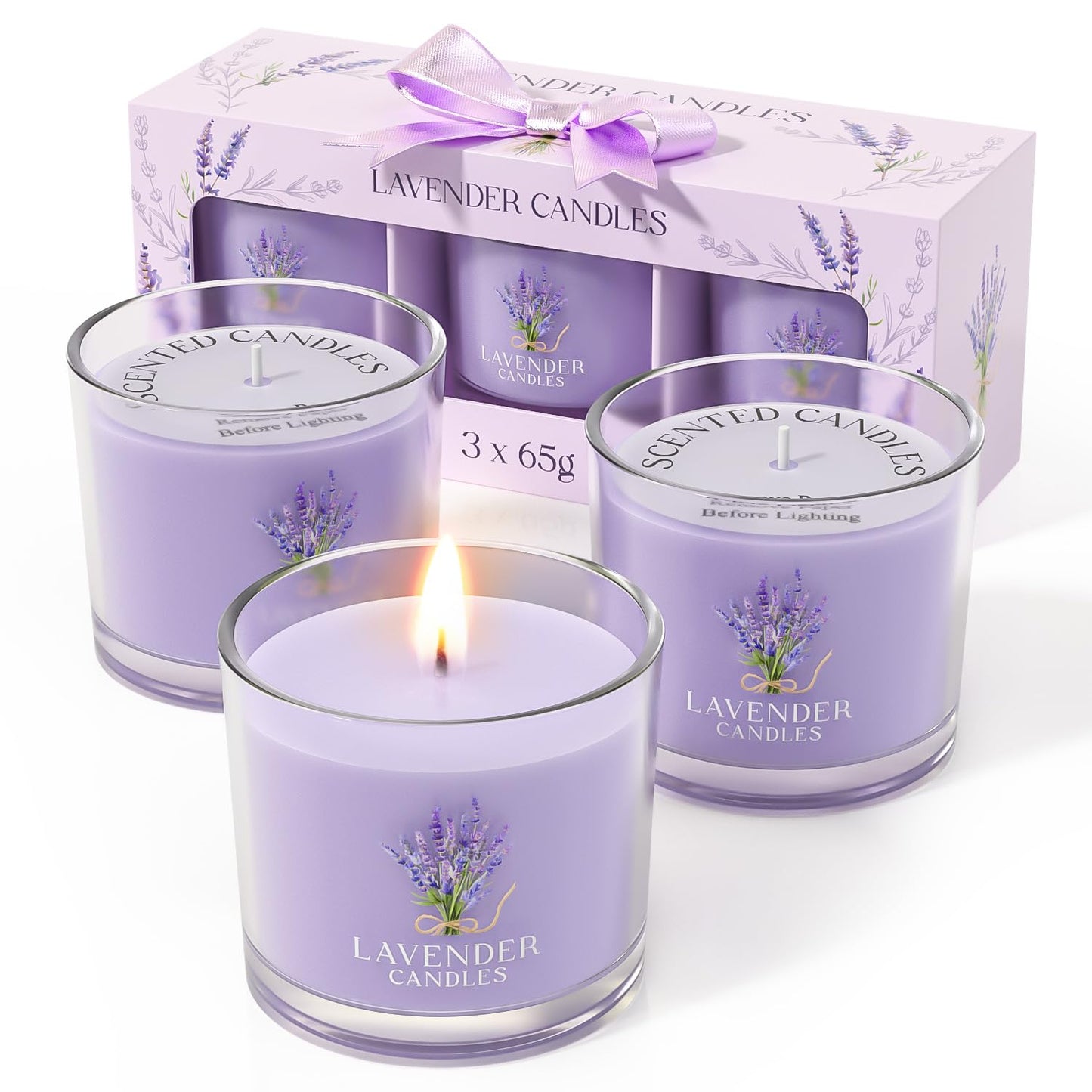 Scented Candles, Scented Candle Gift Set for Stress Relief, 3 Votive Candles for Women and Men, Birthday Candle Gifts for Women, Christmas Candles for Women (Pink + Purple + White, 7 oz)