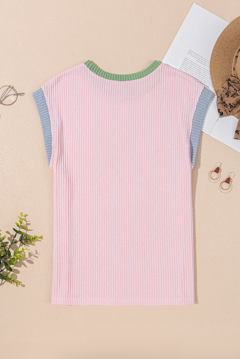 Pink Sequin GAME DAY Graphic Corded Rib Knit Colorblock T Shirt