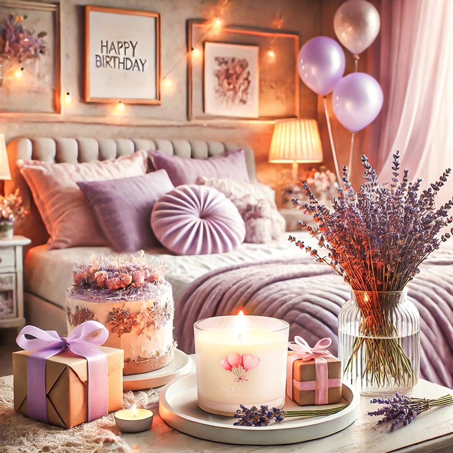 Scented Candles, Scented Candle Gift Set for Stress Relief, 3 Votive Candles for Women and Men, Birthday Candle Gifts for Women, Christmas Candles for Women (Pink + Purple + White, 7 oz)