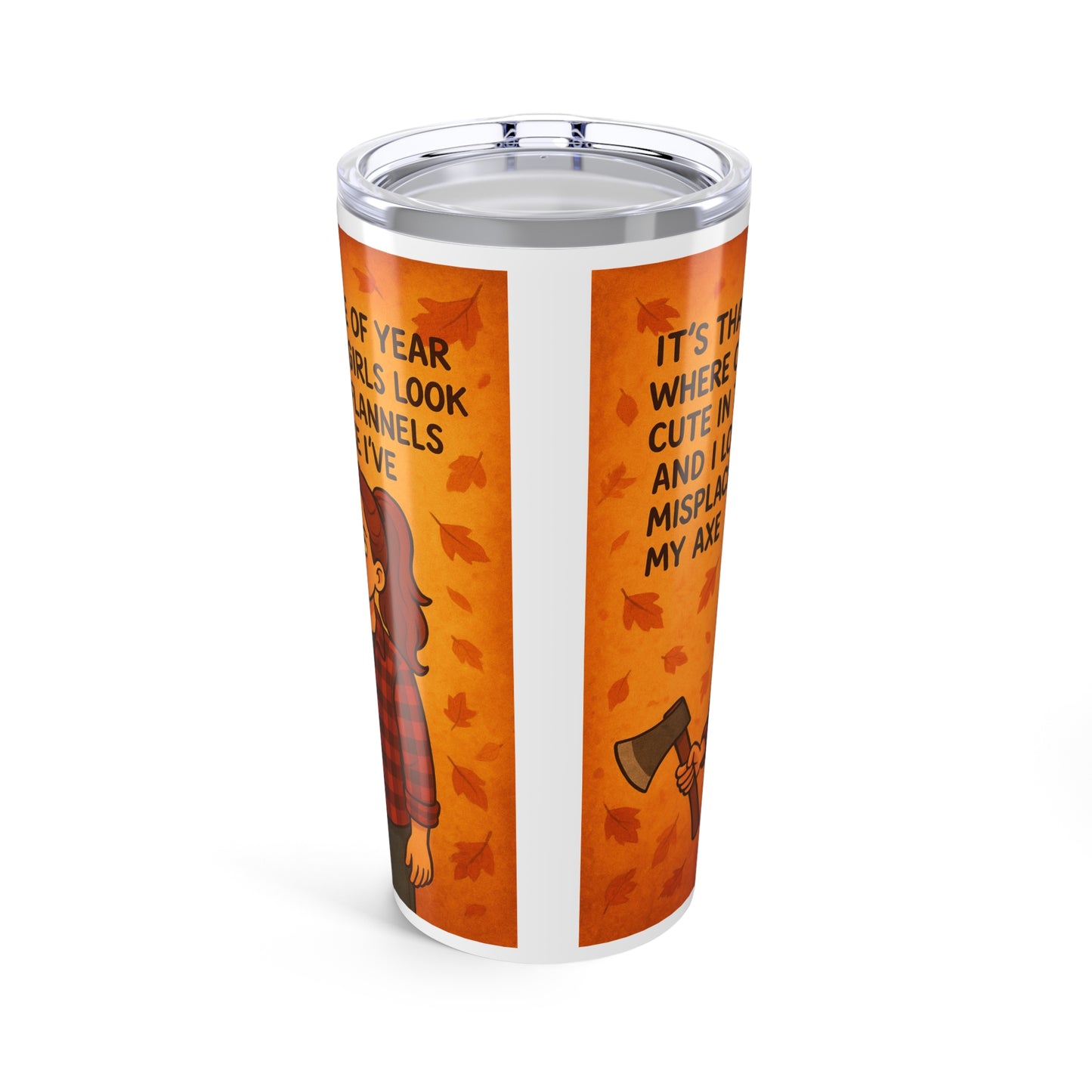 Autumn-Themed 20oz Tumbler with Fun Design for Fall Lovers, Perfect for Cozy Drinks, Gift for Her, flannel season, I’ve misplaced my axe coffee mug tumbler funny