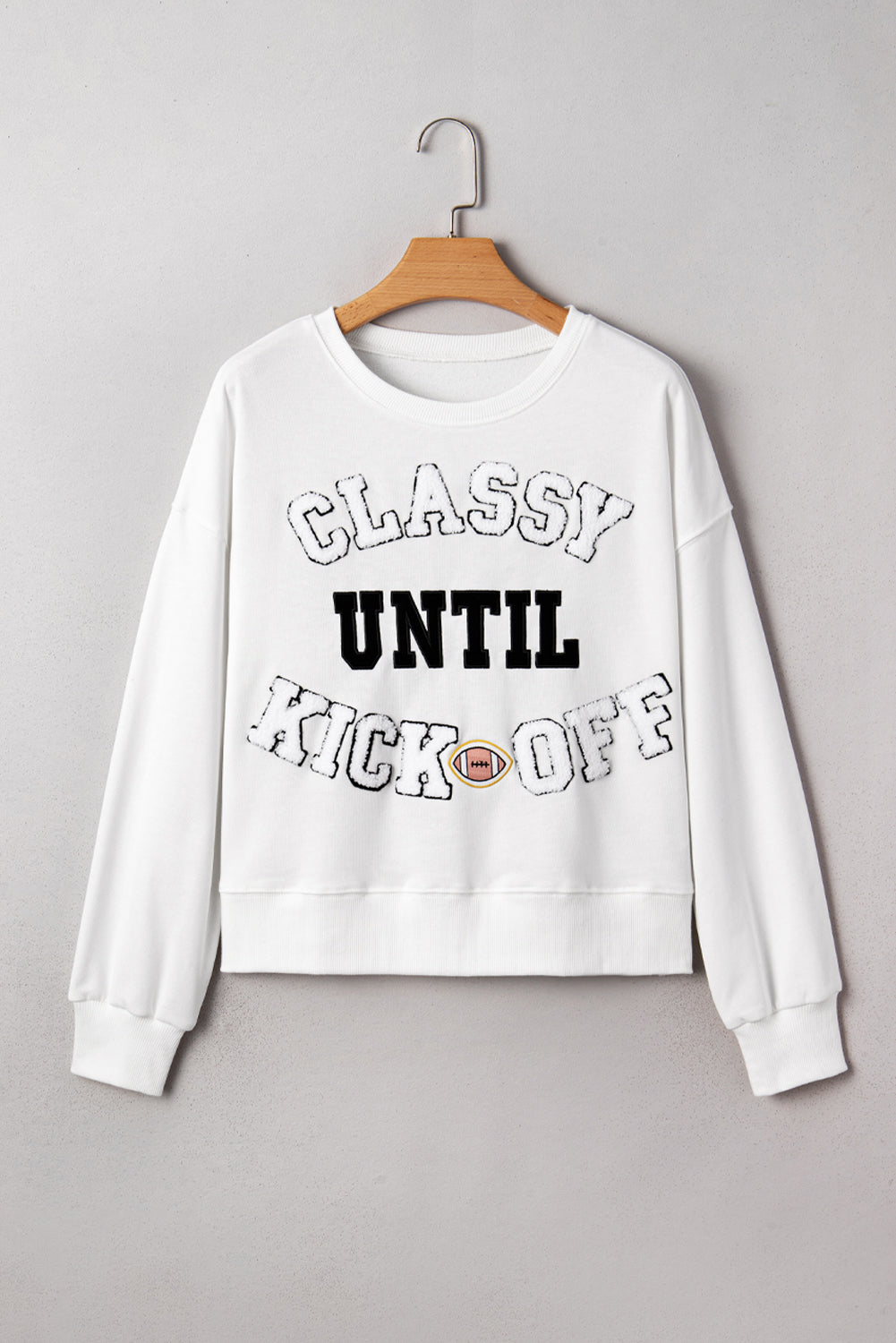 White CLASSY UNTIL KICKOFF Letter Graphic Loose Sweatshirt football