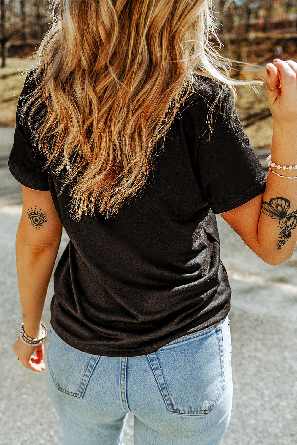 Black Halloween Spirit Pattern Sequins Patch Custom Casual Tee