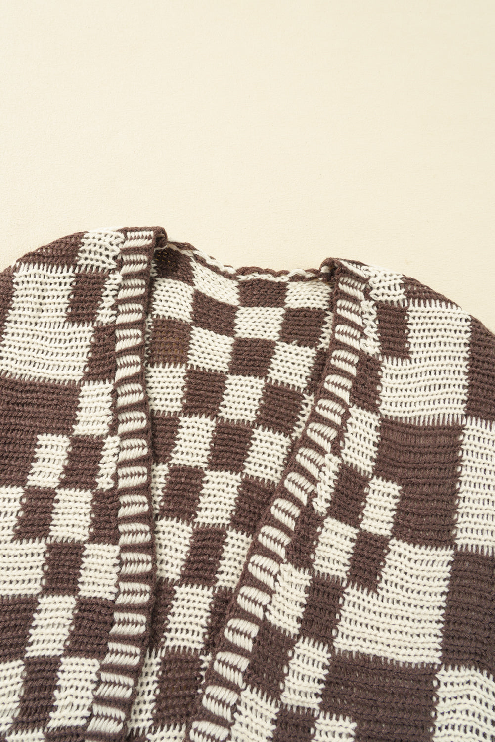 Colorblock Checked Open Front Knitted Cardigan