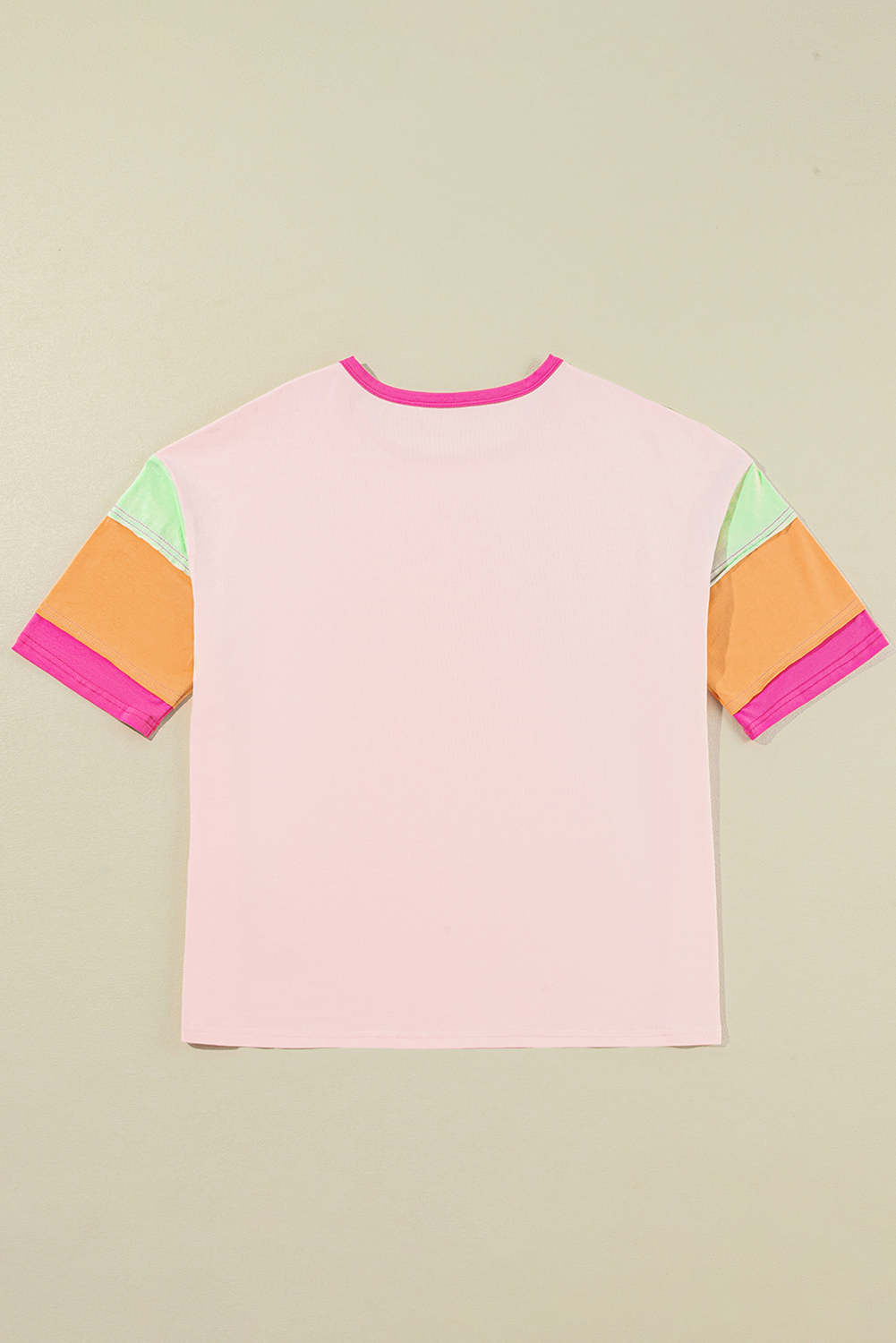 Pink Sequin MAMA Letter Graphic Color Block Patchwork Sleeve Tee