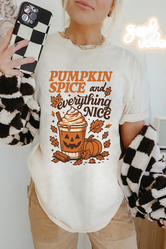 White Fall Vibe Thanksgiving Graphic Heat Transfer Printing T Shirt pumpkin spice everything nice