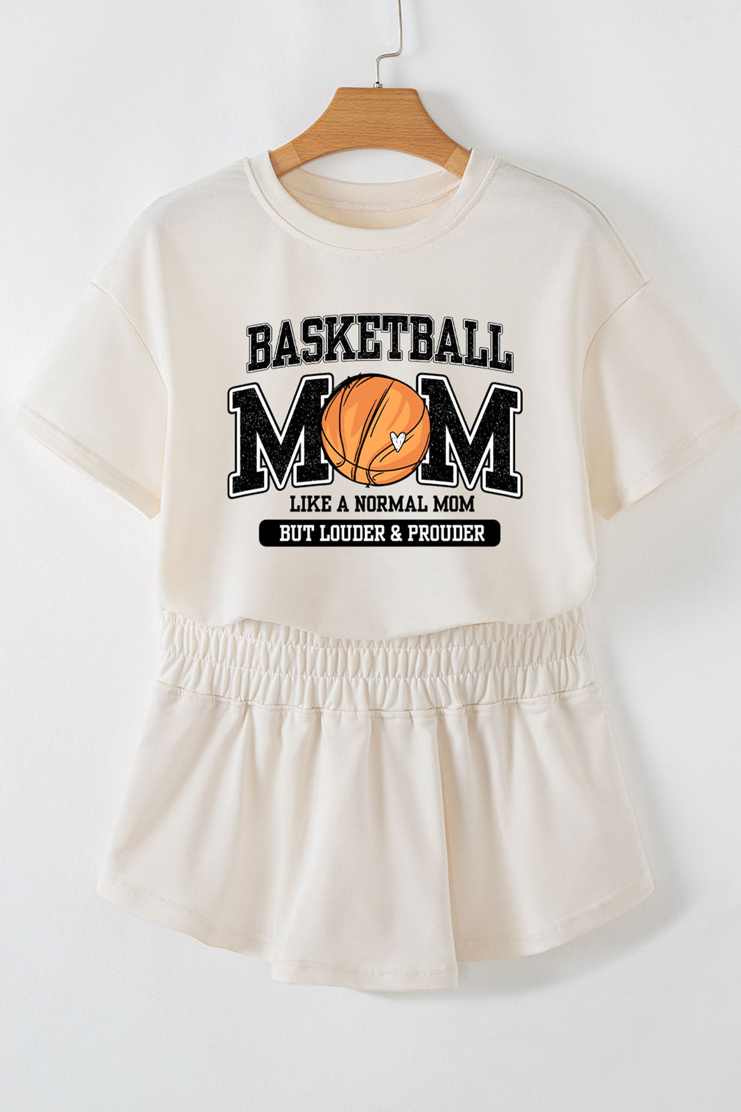 Beige BASKETBALL MOM Retro Graphic Ruffle Skort 2 piece Set Mother’s Day gift