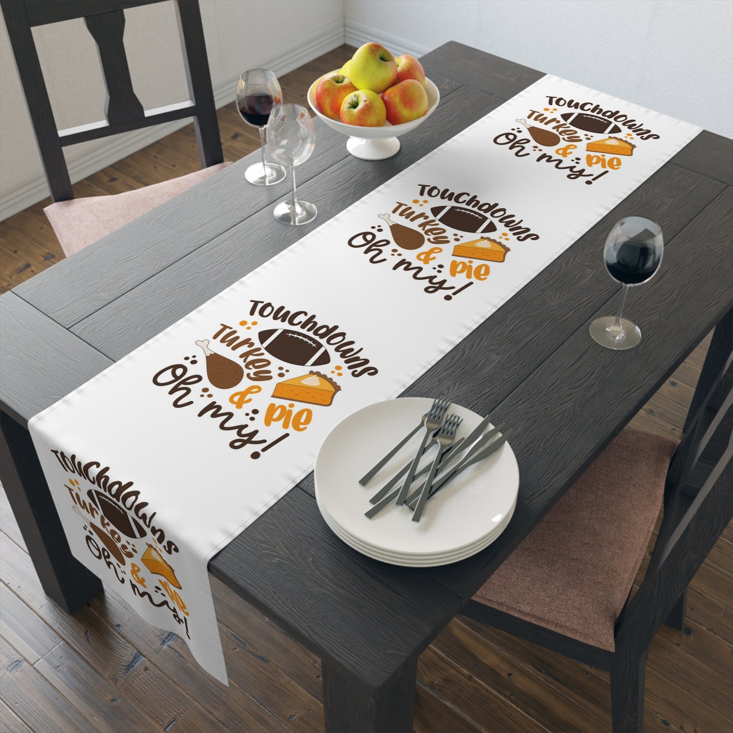 Thanksgiving Table Runner - Touchdowns, Turkey & Pie, Holiday Decor, Festive Table Setting, Fall Celebration