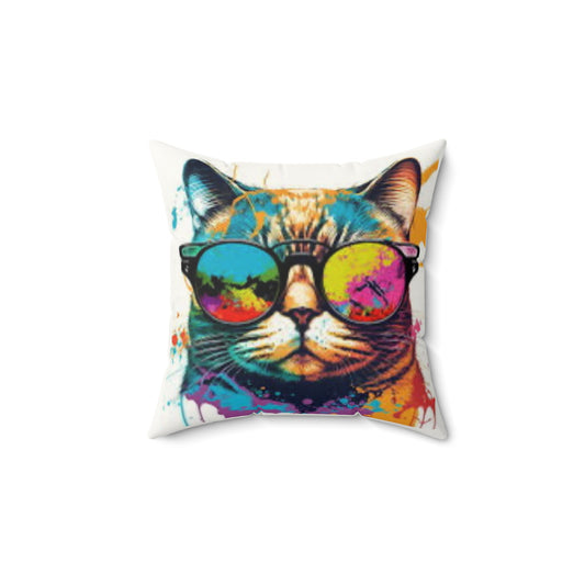 Colorful Cat Art Faux Suede Pillow, Decorative Pillow, Pet Lover Gift, Boho Home Decor, Unique Cat Decor, Cool Cat Pillow