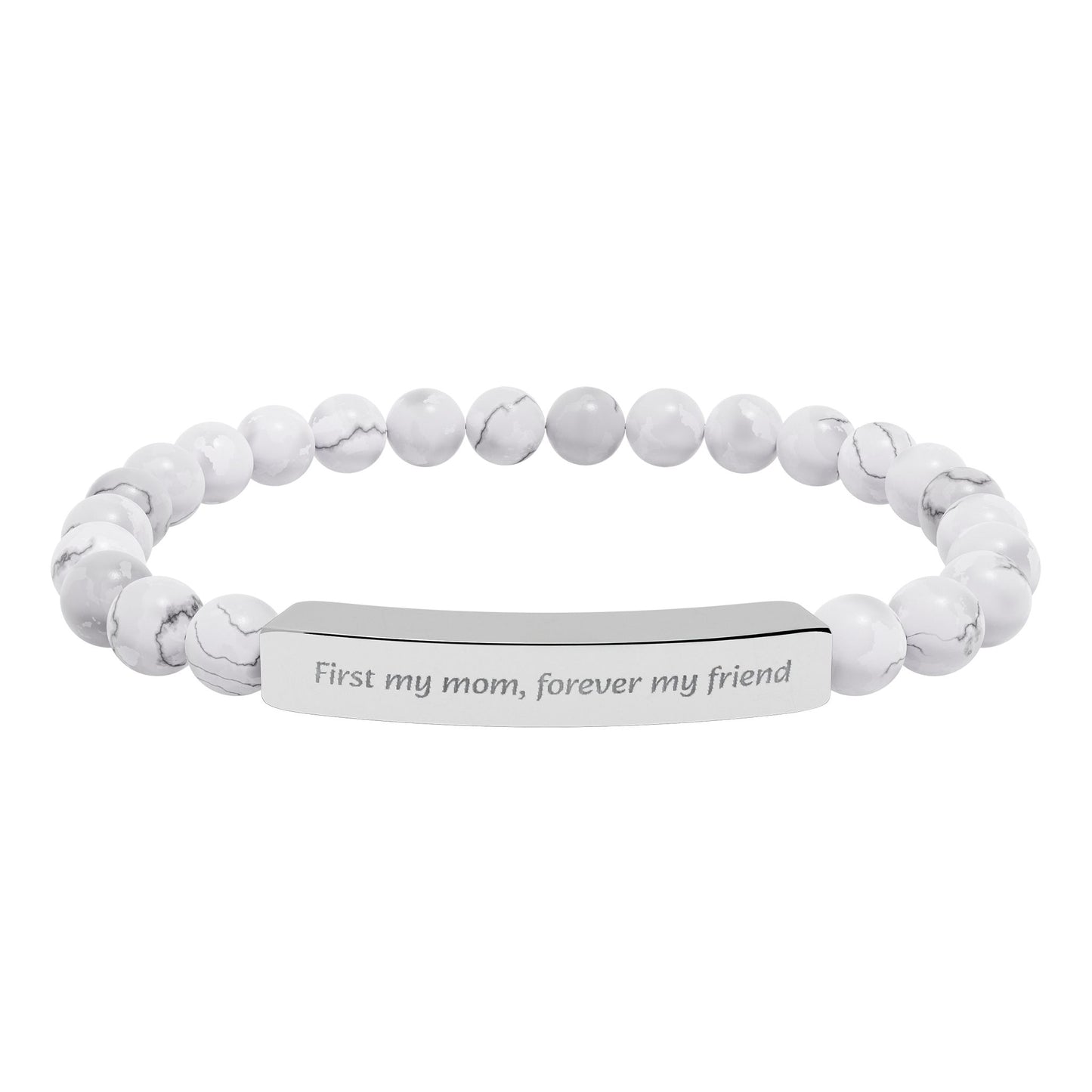 Engravable Natural Stone Bar Bracelet Mother’s Day gift first my mom forever my friend