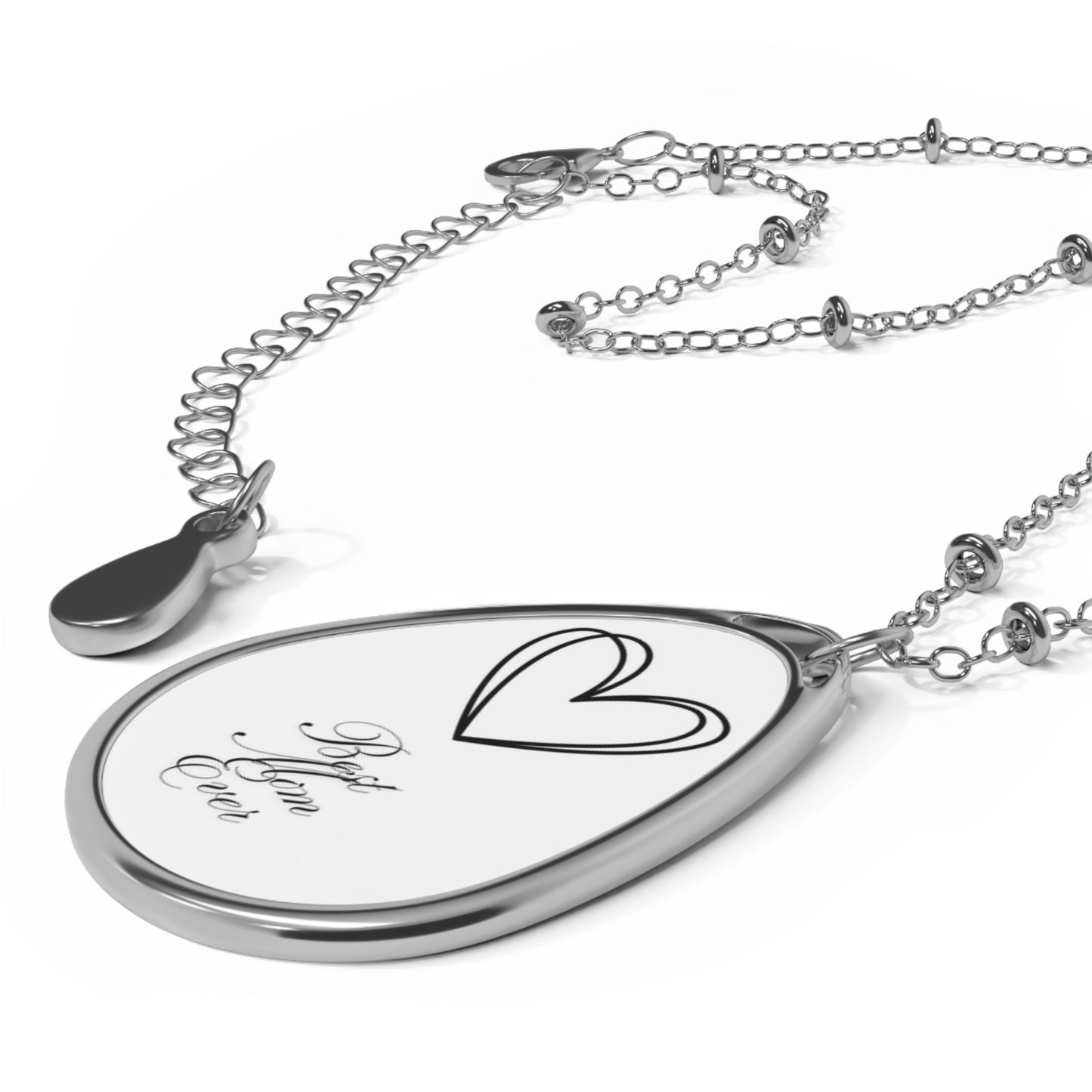 Engraved Oval Heart Necklace – Personalized 'Best Mom Ever' Pendant Mother’s Day gift for her