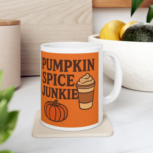 Pumpkin Spice Junkie Mug, Fall Coffee Mug, Autumn Gift, Cute Ceramic Mug, Halloween Decor, Cozy Drinkware, Seasonal Coffee Cup