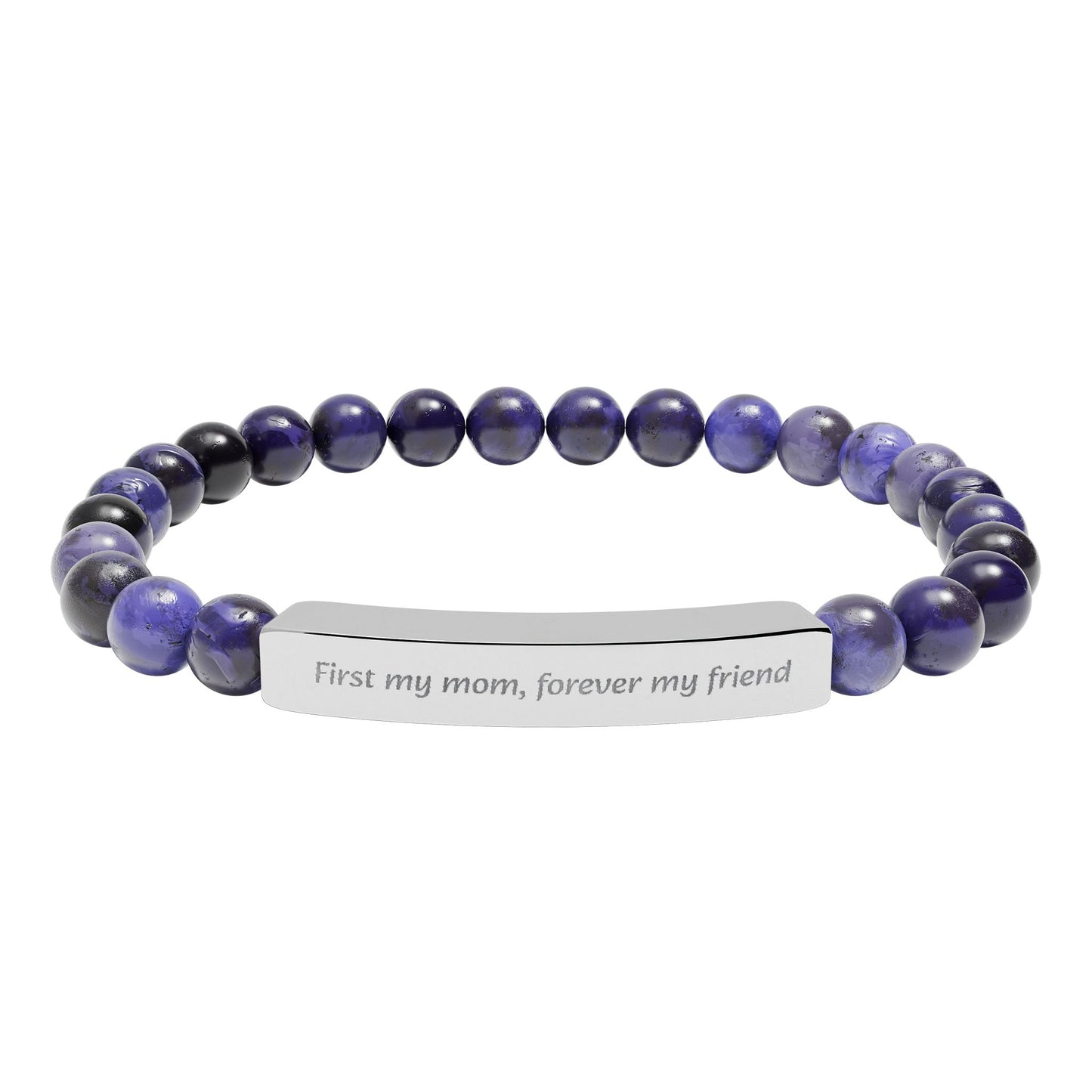 Engravable Natural Stone Bar Bracelet Mother’s Day gift first my mom forever my friend