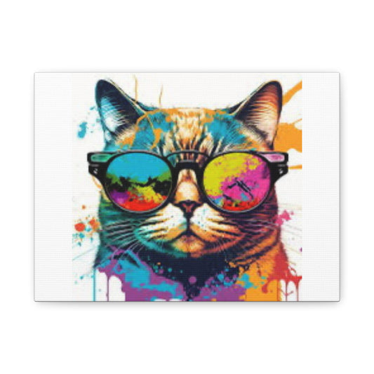 Colorful Cat Canvas Art, Trendy Home Decor, Gift for Cat Lovers, Wall Art for Living Room, Unique Animal Artwork