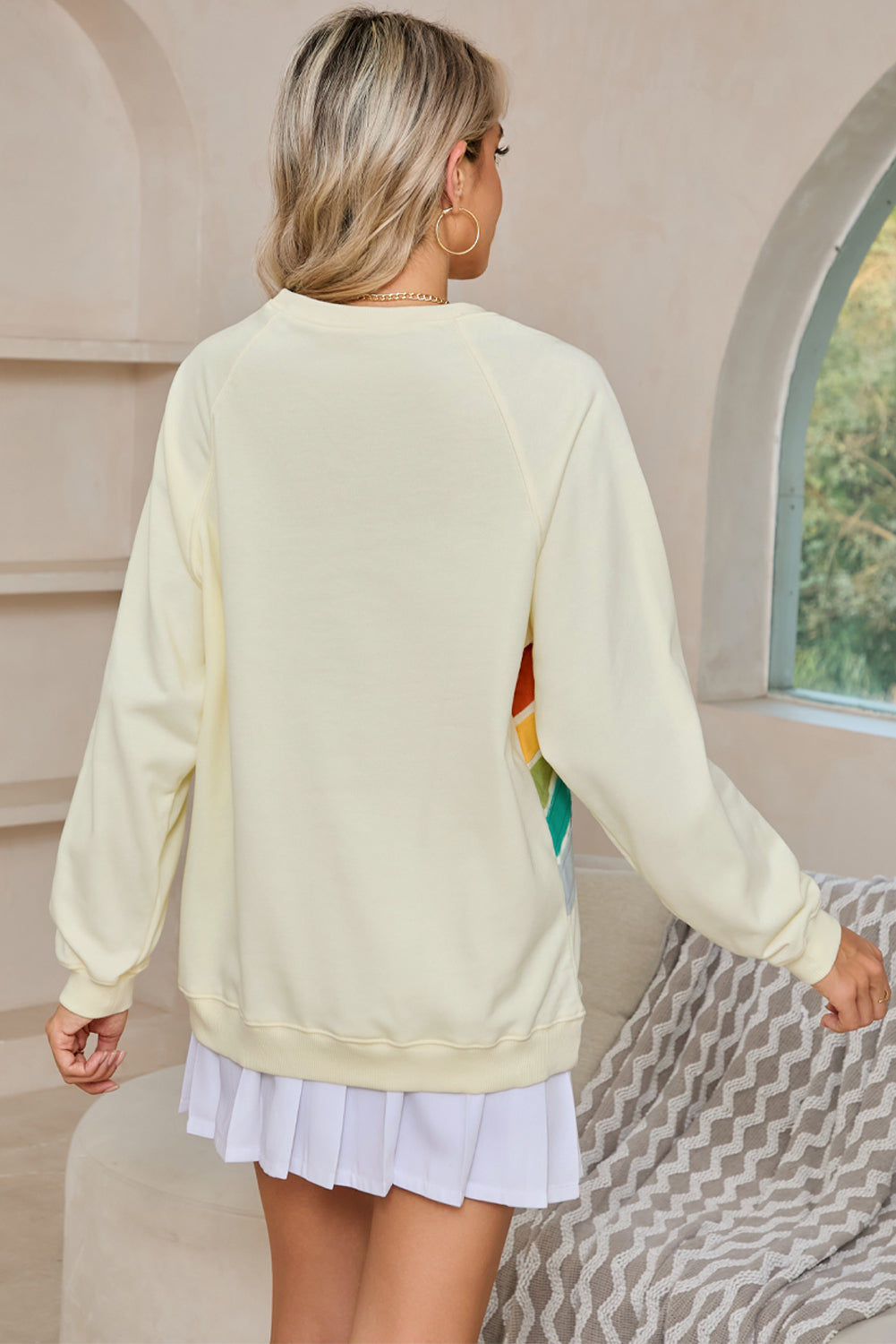 Apricot Rainbow Colorblock Pullover Sweatshirt