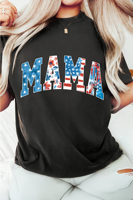 Black MAMA Patriotic Floral Flag Inspired Graphic Tee 4th of July Mother’s Day gift