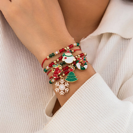 5pcs Cute Christmas Series Snowflake Tree Pendant Crystal Bracelet Women_0