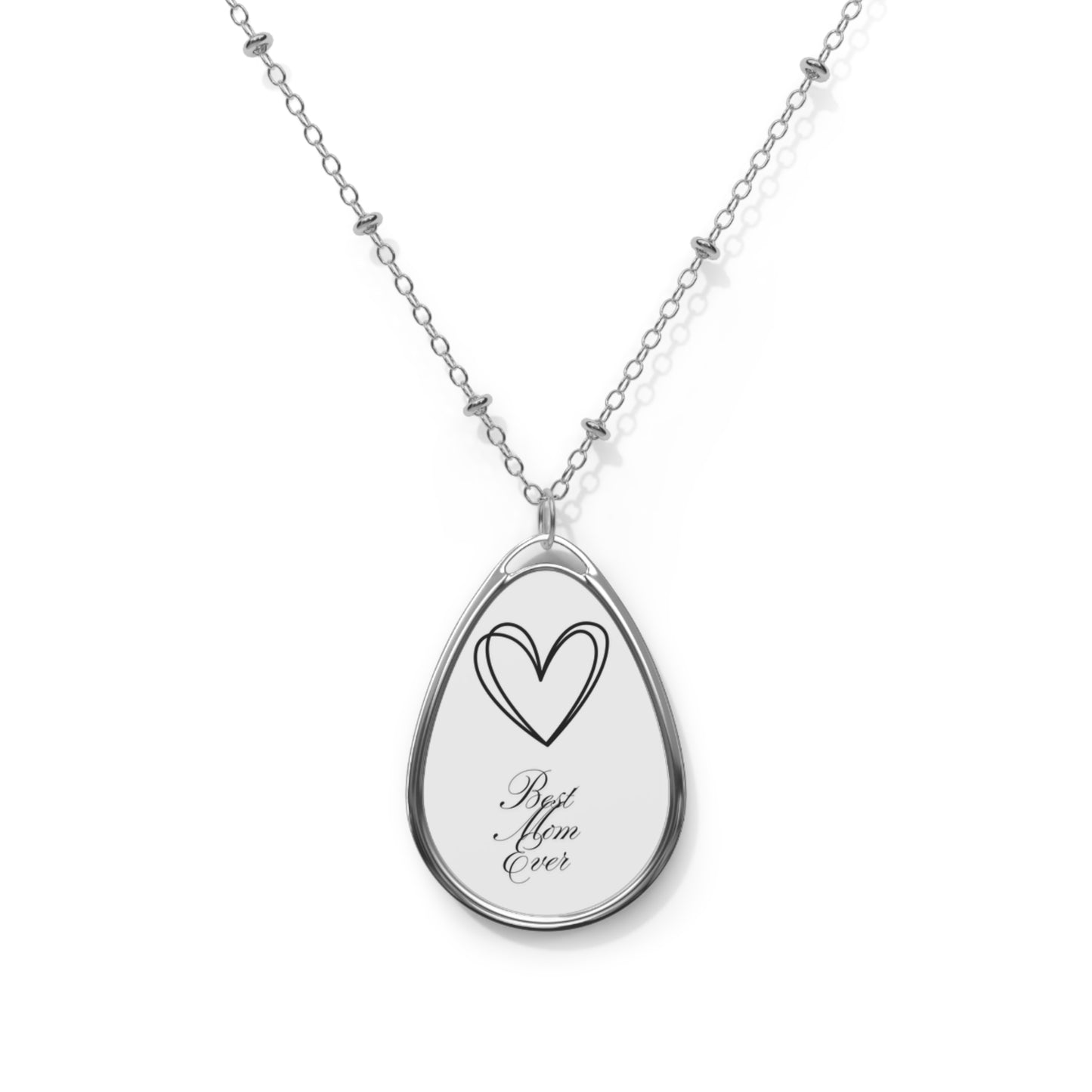 Engraved Oval Heart Necklace – Personalized 'Best Mom Ever' Pendant Mother’s Day gift for her