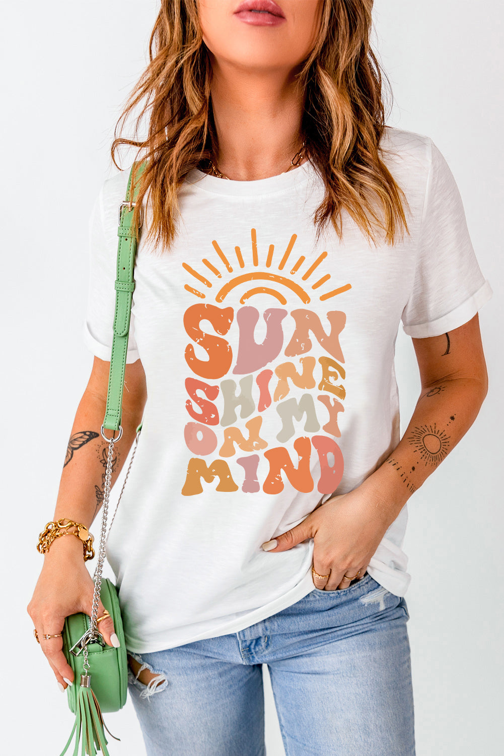 White SUNSHINE ON MY MIND Graphic Crewneck Tee