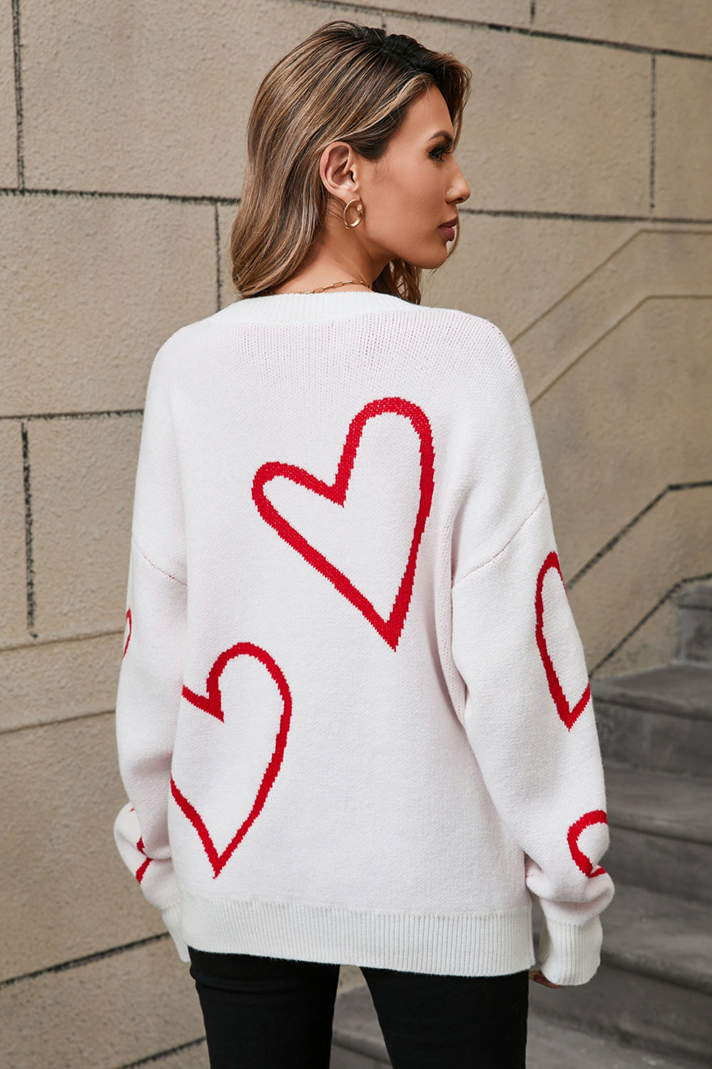 Angel Wings Heart Dropped Shoulder Long Sleeve Sweater valentines day