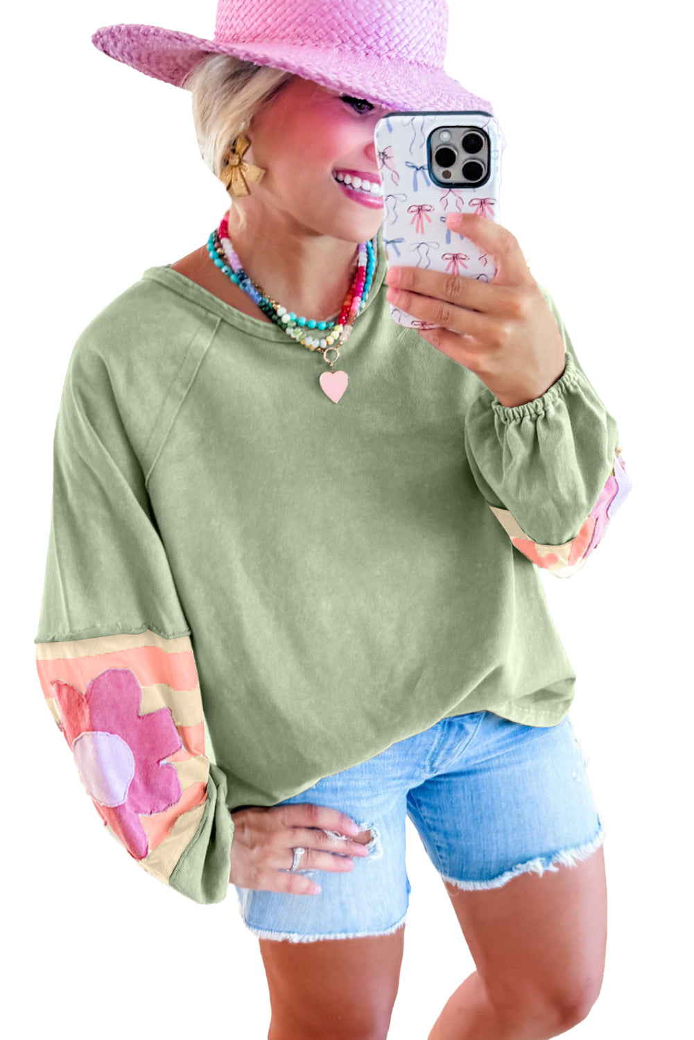 DUNE Flower Patchwork Exposed Seam Raglan Sleeve Top