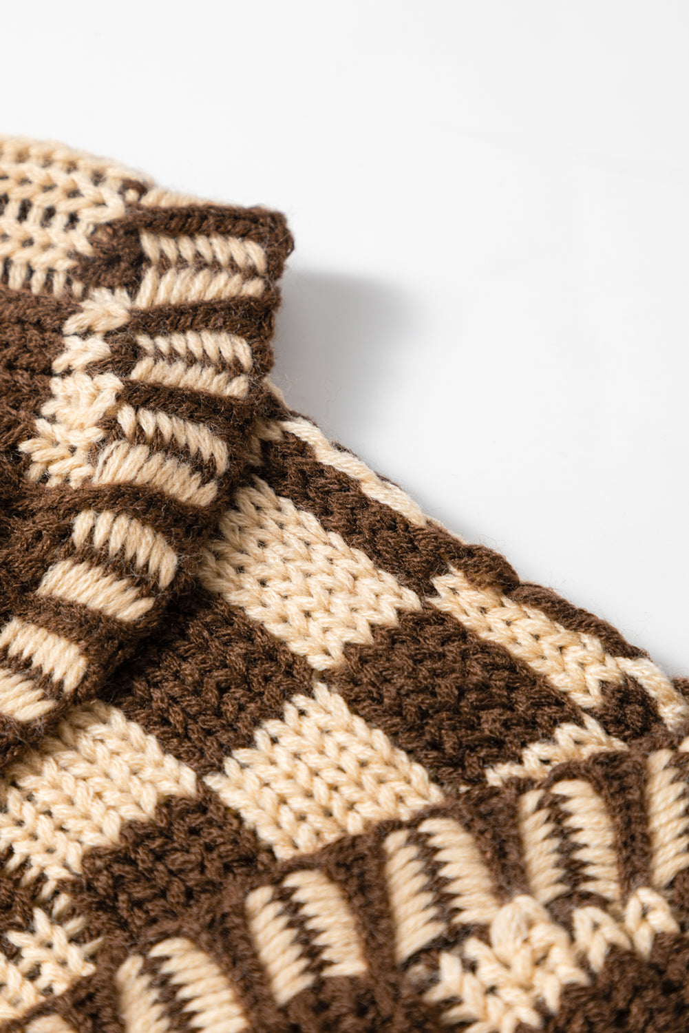 Colorblock Checked Open Front Knitted Cardigan