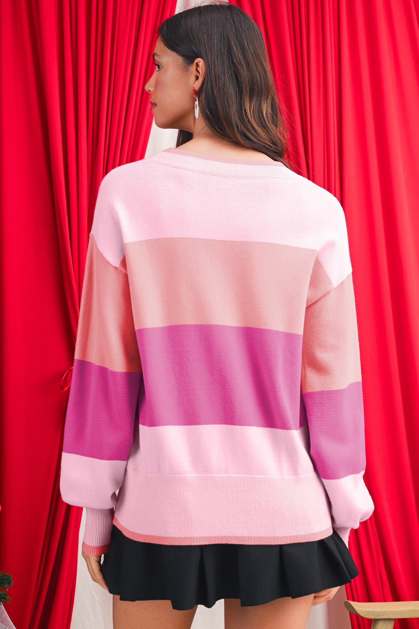 Green HOLLY JOLLY Sequined Colorblock Crew Neck Sweater Christmas