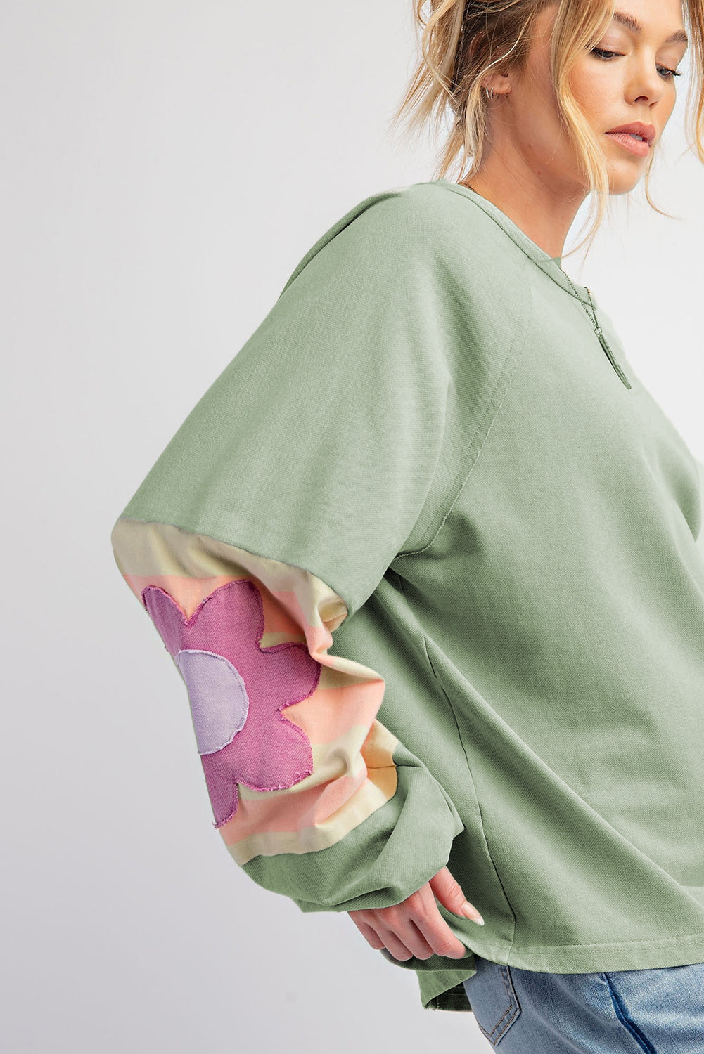 DUNE Flower Patchwork Exposed Seam Raglan Sleeve Top