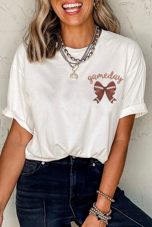 White game day Bow Graphic Crewneck Tee
