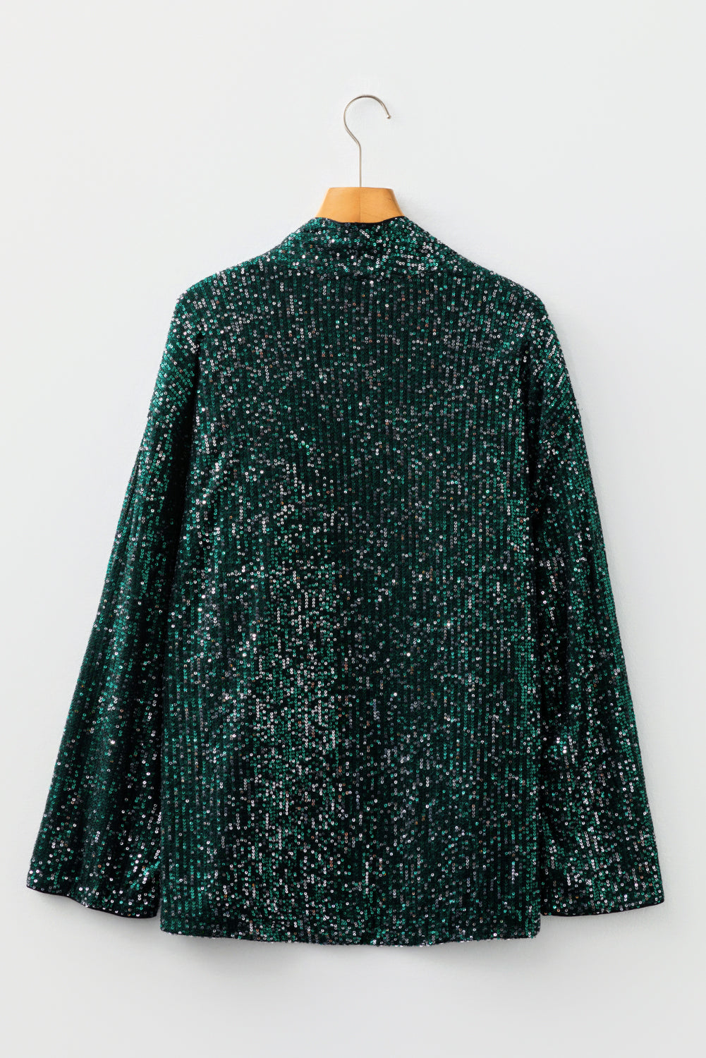 Evergreen Glitter Sequin Open Front Long Sleeve Top Christmas