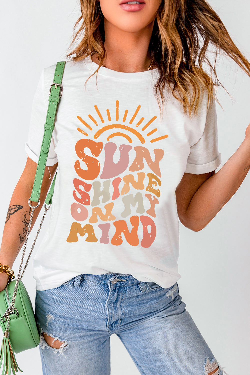 White SUNSHINE ON MY MIND Graphic Crewneck Tee