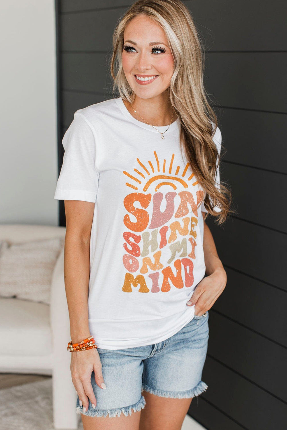 White SUNSHINE ON MY MIND Graphic Crewneck Tee