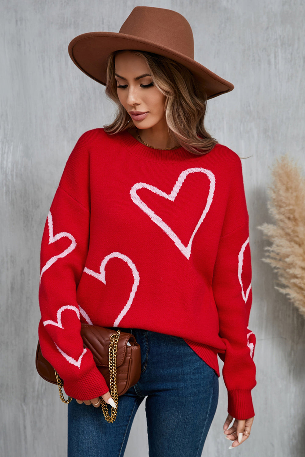 Angel Wings Heart Dropped Shoulder Long Sleeve Sweater valentines day