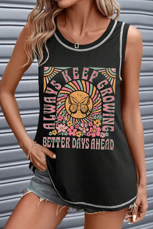 Always Keep Growing Motivational Graphic Round Neck Tank