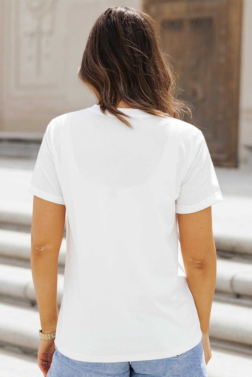 White Sequined Cheetah Graphic Round Neck Tee