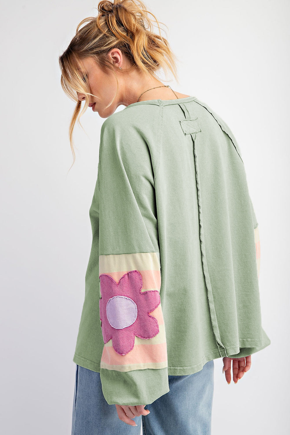 DUNE Flower Patchwork Exposed Seam Raglan Sleeve Top