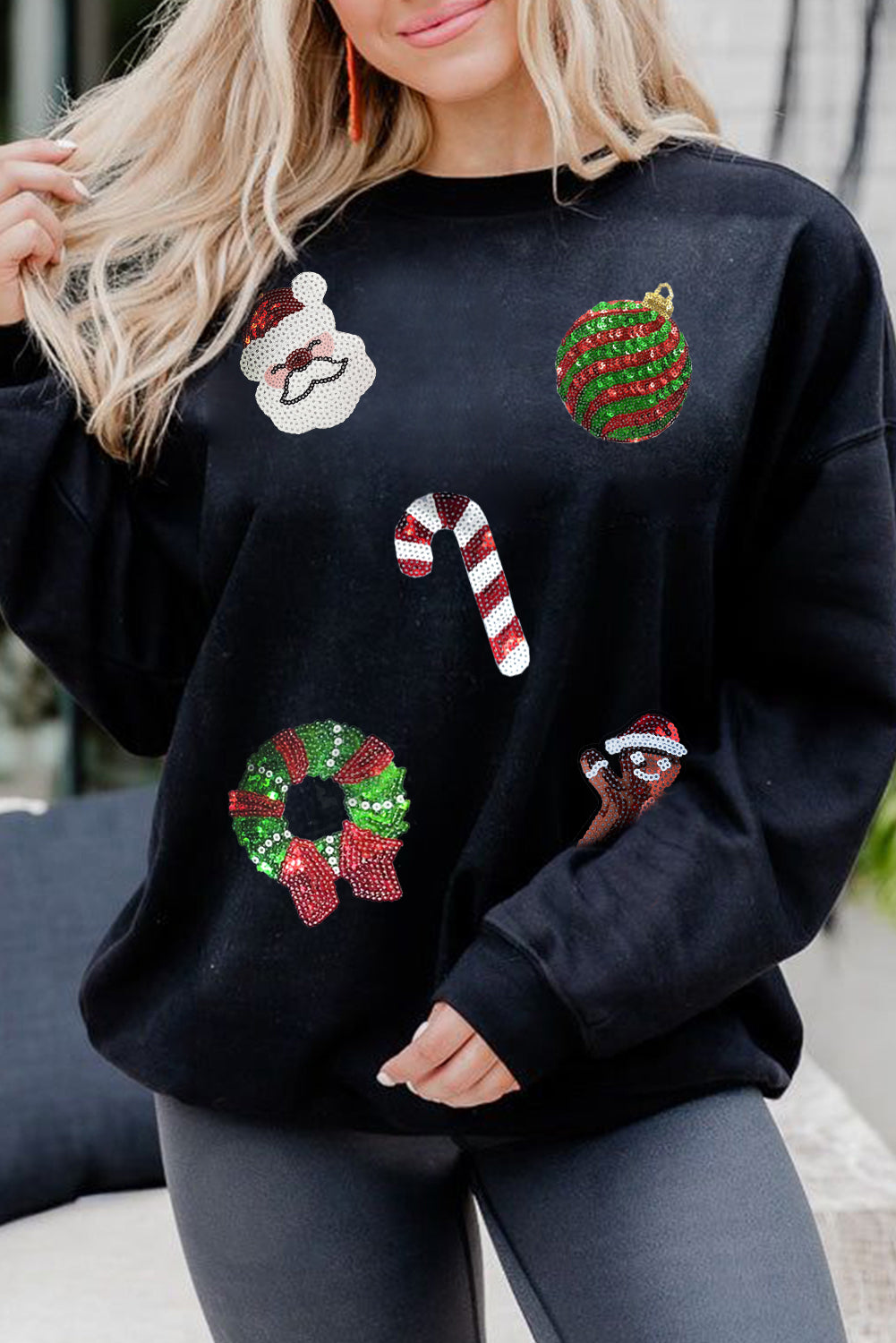 Black Sequin Christmas Pattern  Graphic Sweatshirt