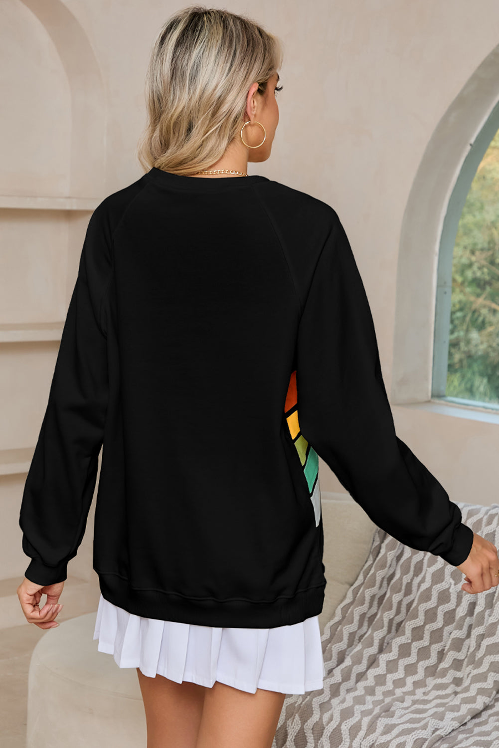 Apricot Rainbow Colorblock Pullover Sweatshirt