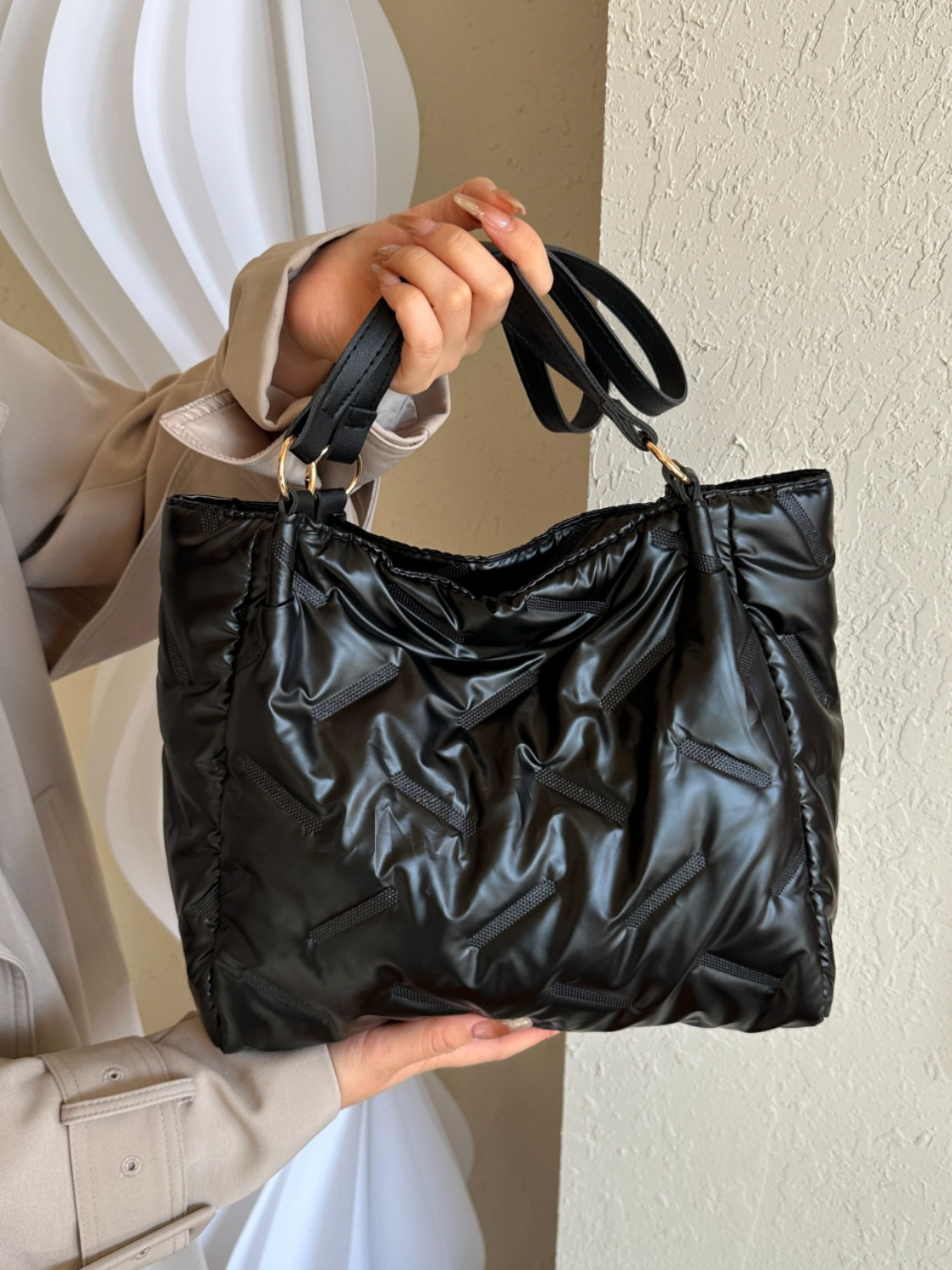 Textured Polyester Shoulder Bag